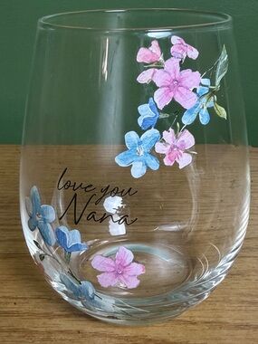 "Love You Nana" Floral Stemless Wine Glass